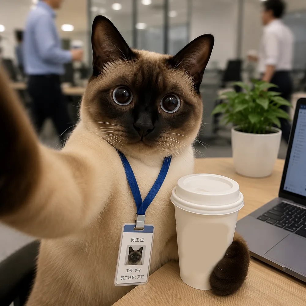 一只在办公室自拍的暹罗猫